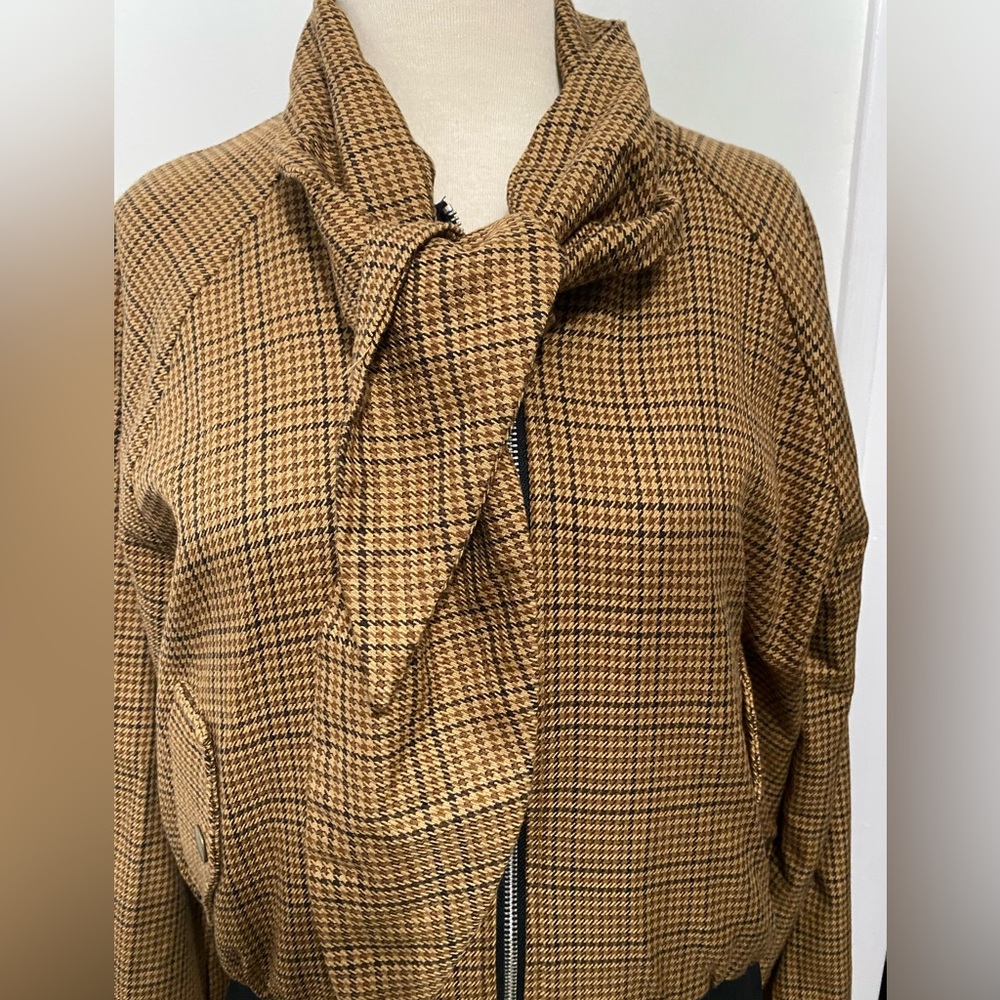 FOREVER 21 Plaid Bomber Jacket with Tie- Neck - NEW